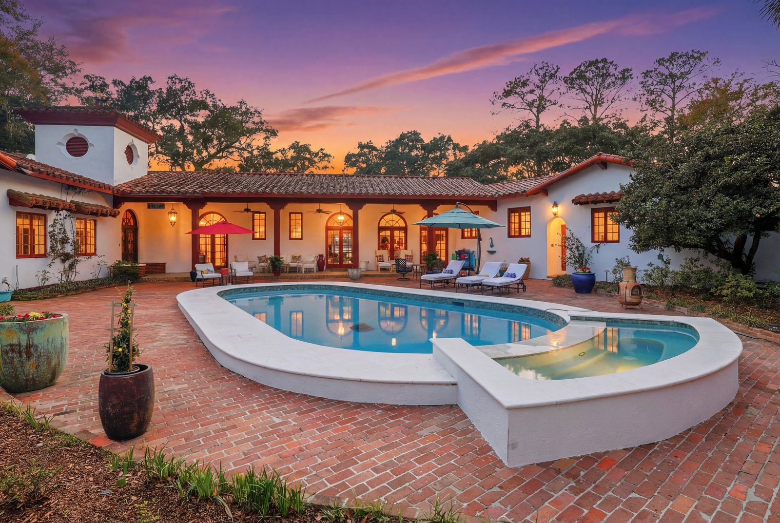 Ocean Springs, Spanish villa pool · twilight